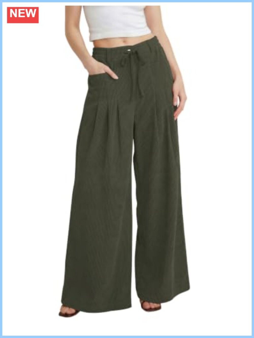 Womens Corduroy Wide Leg Pants Elastic Waist High Rise Loose Fit Casual